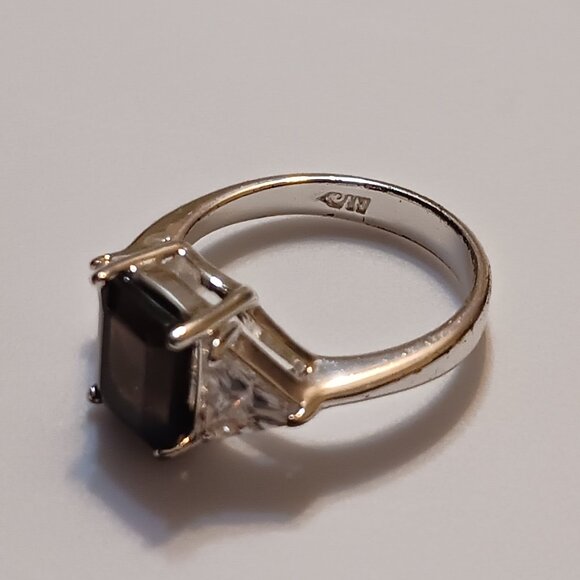 Vintage 90s Sterling Silver Smoky Quartz CZ Cocktail Ring Size 7.5 - Picture 13 of 16